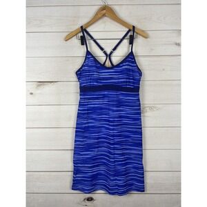 Athleta Swimdress Womens Medium Blue Stripe Built In Bra Adjustable Straps